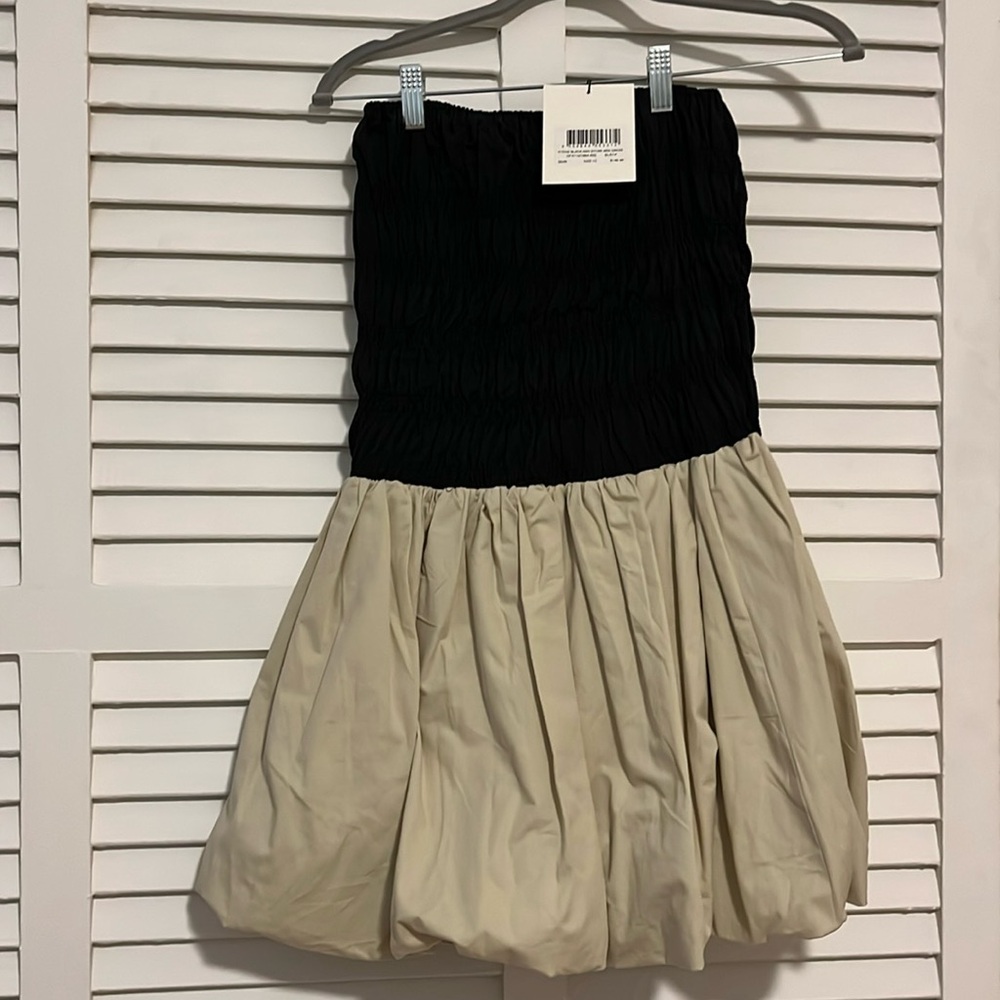 Black and Tan Strapless Dress